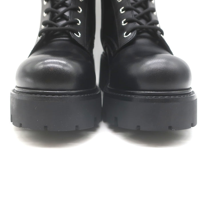 Celine Triomphe Lace-Up Platform Combat Boots Black Leather Size 38 US 9 NEW