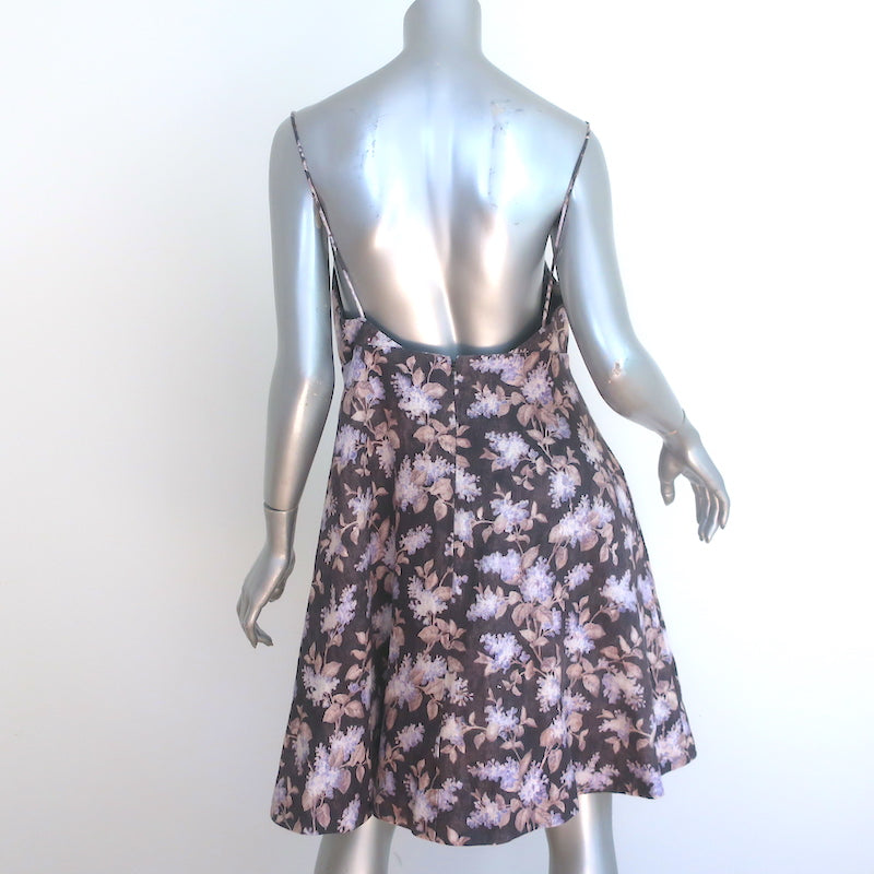 Zimmermann Stranded Sun Fit &amp; Flare Dress Black Lavender Print Linen Size 1