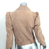 Retrofete Tai Puff Sleeve Moto Jacket Beige Suede Size Extra Small