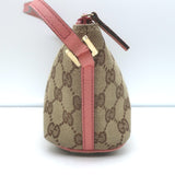 Gucci GG Boat Pochette Pink Leather-Trim Beige Canvas Mini Shoulder Bag