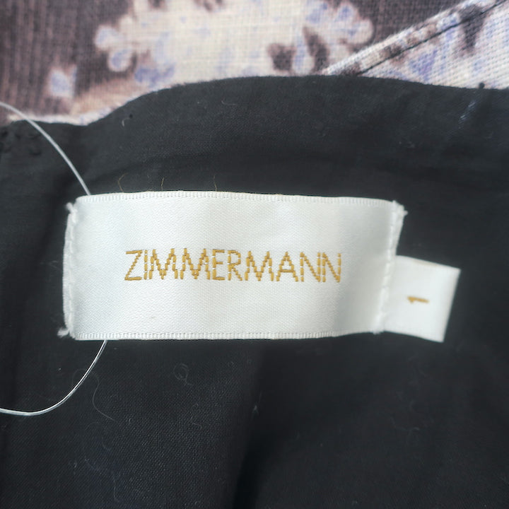 Zimmermann Stranded Sun Fit &amp; Flare Dress Black Lavender Print Linen Size 1