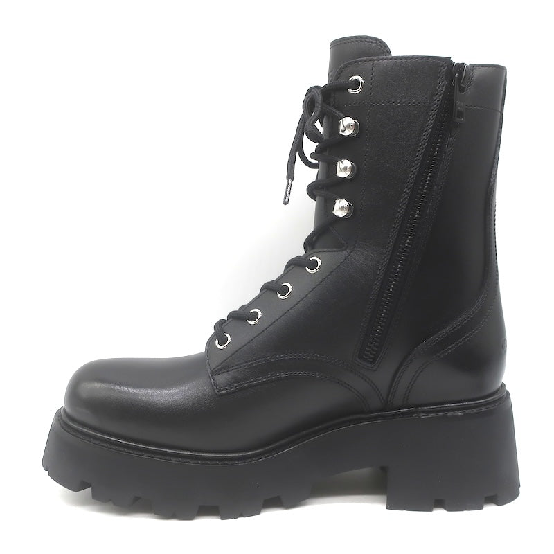 Celine Triomphe Lace-Up Platform Combat Boots Black Leather Size 38 US 9 NEW