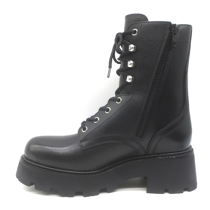 Celine Triomphe Lace-Up Platform Combat Boots Black Leather Size 38 US 9 NEW
