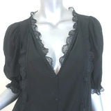 Zadig & Voltaire Theos Ruffled Lace-Trim Blouse Black Silk Size Large