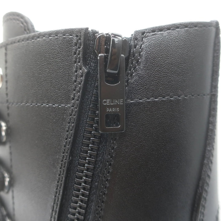 Celine Triomphe Lace-Up Platform Combat Boots Black Leather Size 38 US 9 NEW