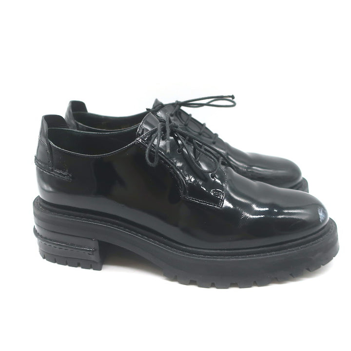 Christian Dior Stacked Heel Lace-Up Derby Shoes Black Patent Leather Size 38.5