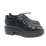 Christian Dior Stacked Heel Lace-Up Derby Shoes Black Patent Leather Size 38.5