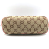 Gucci GG Boat Pochette Pink Leather-Trim Beige Canvas Mini Shoulder Bag