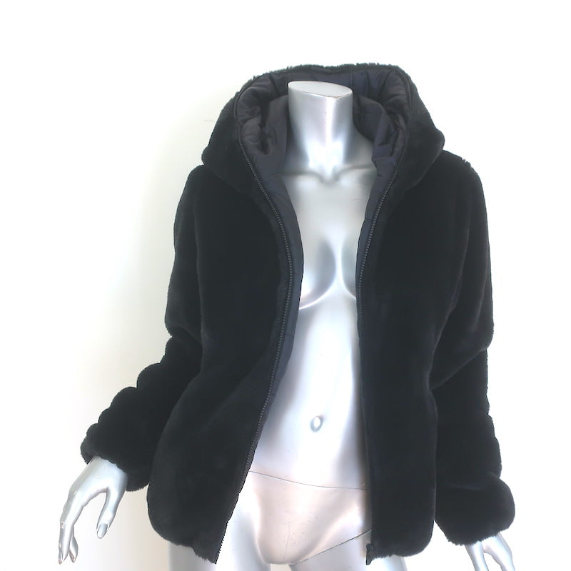 Save the Duck Laila Faux Fur Reversible Hooded Puffer Jacket Black Size 1/Small