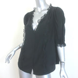 Zadig & Voltaire Theos Ruffled Lace-Trim Blouse Black Silk Size Large