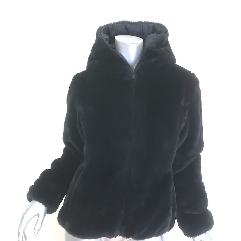 Save the Duck Laila Faux Fur Reversible Hooded Puffer Jacket Black Size 1/Small