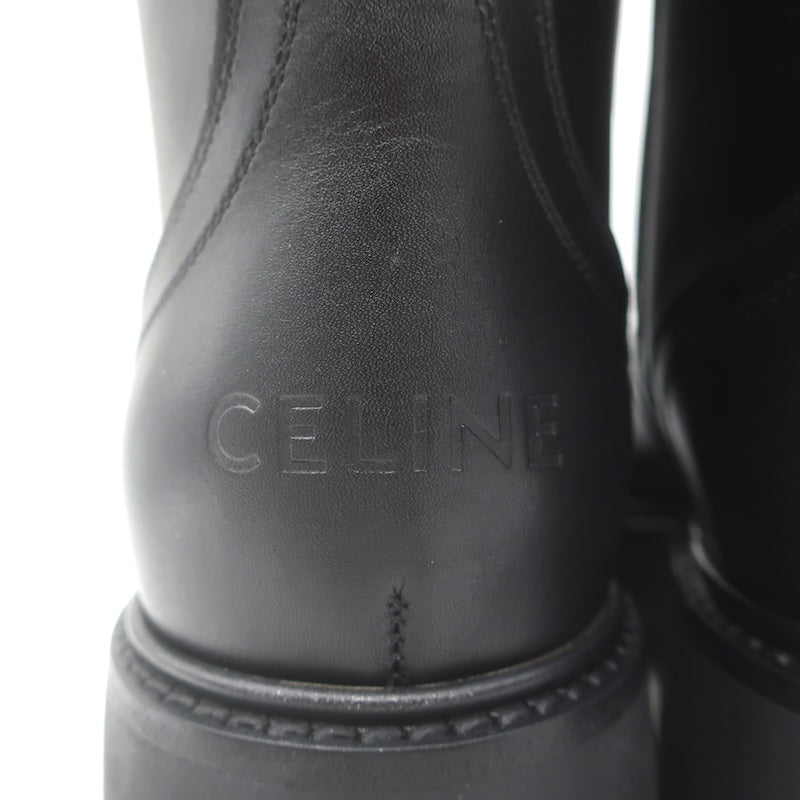 Celine Triomphe Lace-Up Platform Combat Boots Black Leather Size 38 US 9 NEW
