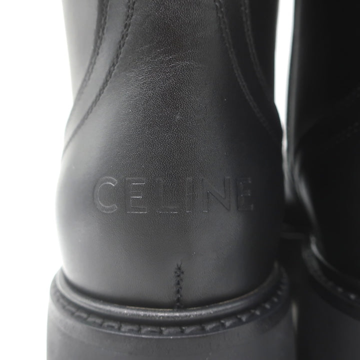 Celine Triomphe Lace-Up Platform Combat Boots Black Leather Size 38 US 9 NEW