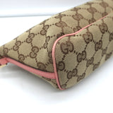 Gucci GG Boat Pochette Pink Leather-Trim Beige Canvas Mini Shoulder Bag