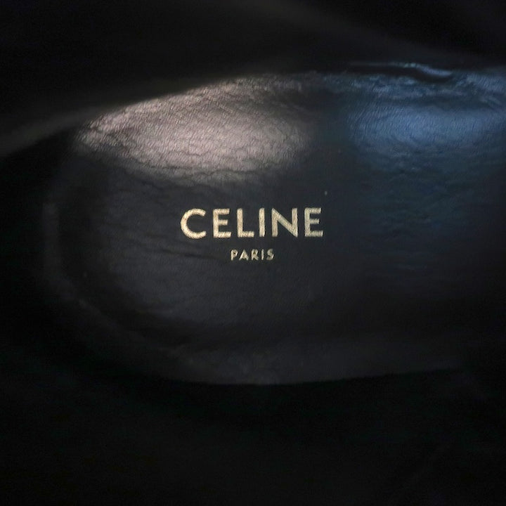 Celine Triomphe Lace-Up Platform Combat Boots Black Leather Size 38 US 9 NEW