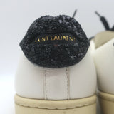 Saint Laurent Glitter Lips Court Classic Sneakers White Leather Size 37 US 8