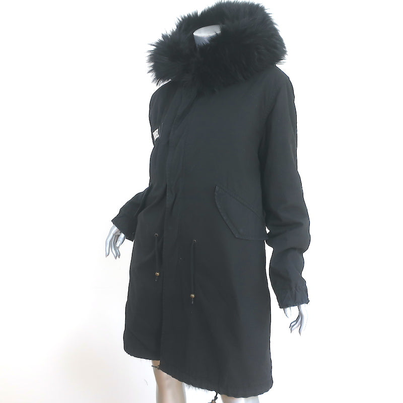 Mr &amp; Mrs Italy Army Parka Coat Black Fox Fur-Lined Cotton Canvas Size Small