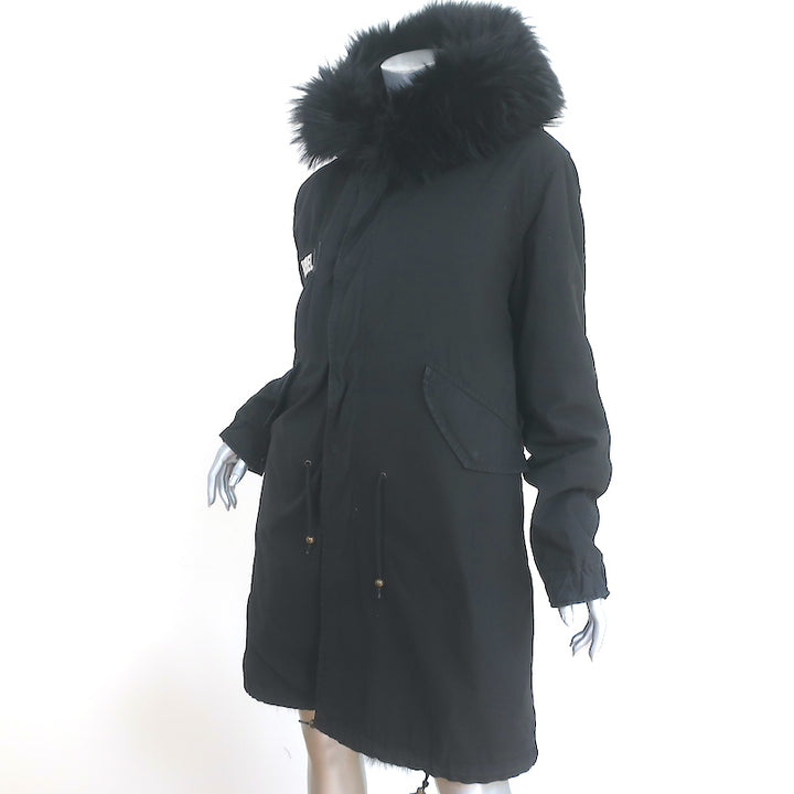 Mr &amp; Mrs Italy Army Parka Coat Black Fox Fur-Lined Cotton Canvas Size Small