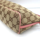 Gucci GG Boat Pochette Pink Leather-Trim Beige Canvas Mini Shoulder Bag