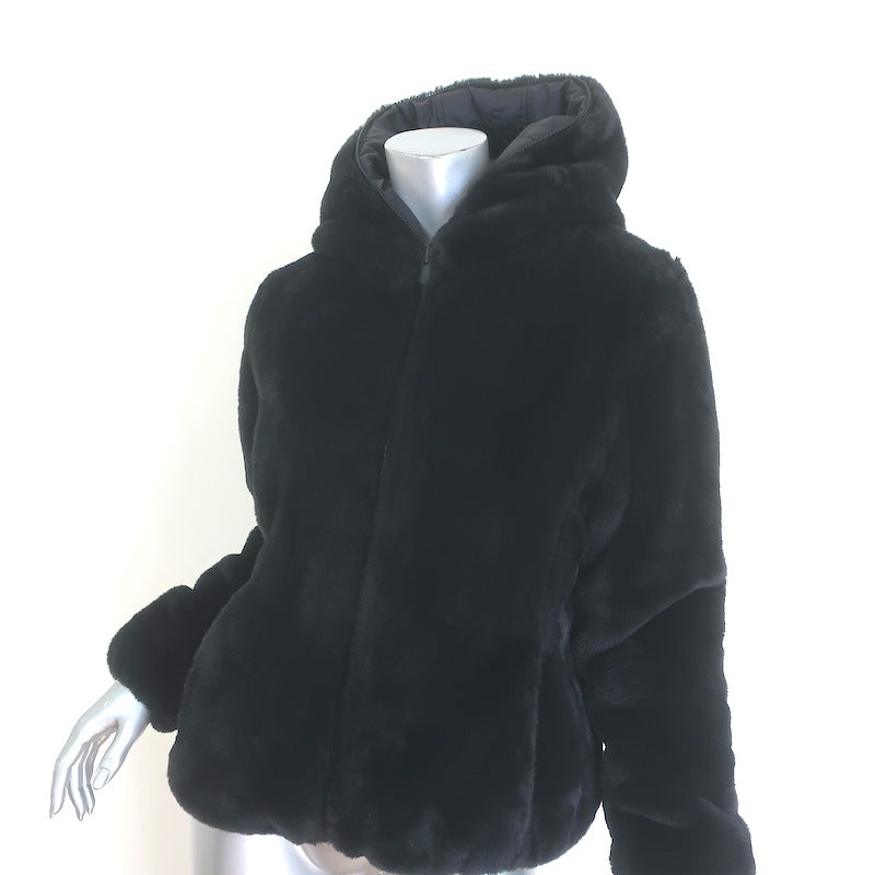 Save the Duck Laila Faux Fur Reversible Hooded Puffer Jacket Black Size 1/Small