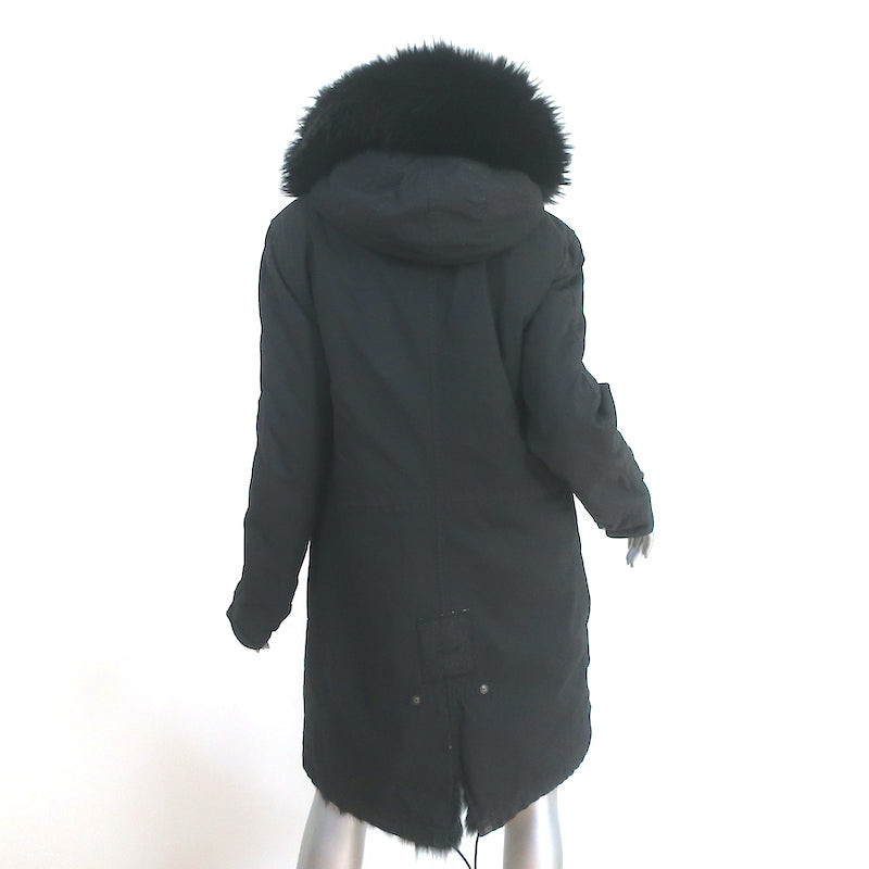 Mr &amp; Mrs Italy Army Parka Coat Black Fox Fur-Lined Cotton Canvas Size Small
