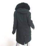 Mr & Mrs Italy Army Parka Coat Black Fox Fur-Lined Cotton Canvas Size Small