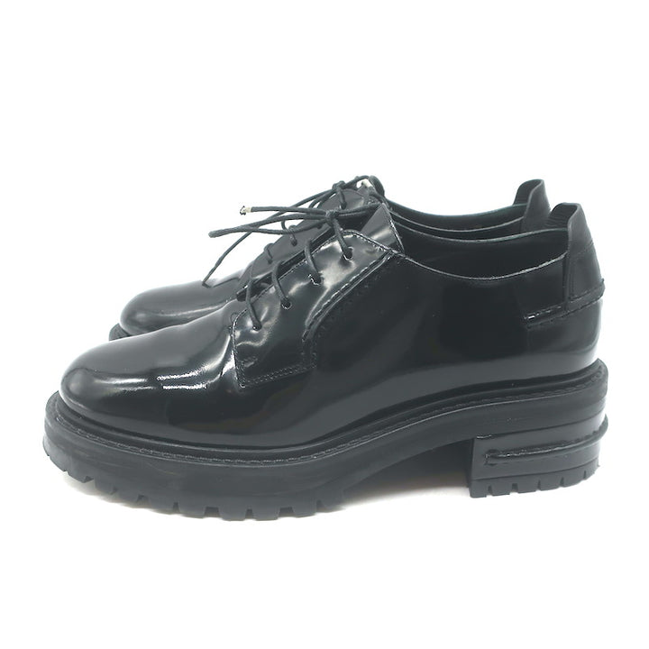 Christian Dior Stacked Heel Lace-Up Derby Shoes Black Patent Leather Size 38.5