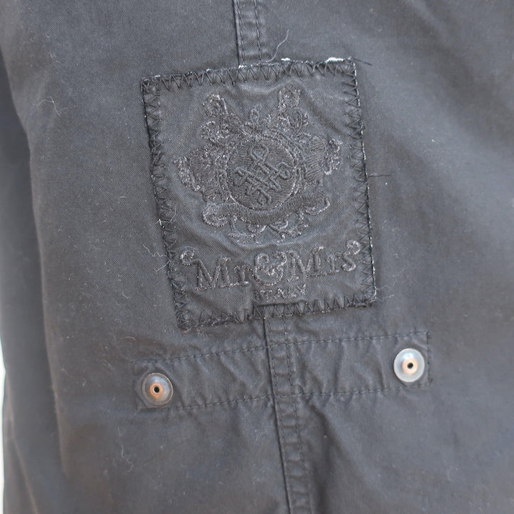 Mr &amp; Mrs Italy Army Parka Coat Black Fox Fur-Lined Cotton Canvas Size Small