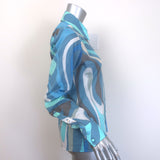 Emilio Pucci Marmo Print Shirt Blue Cotton Voile Size US 8 Long Sleeve Top