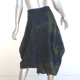 M Missoni Asymmetric Midi Skirt Navy/Green Cotton-Blend Plaid Size 42