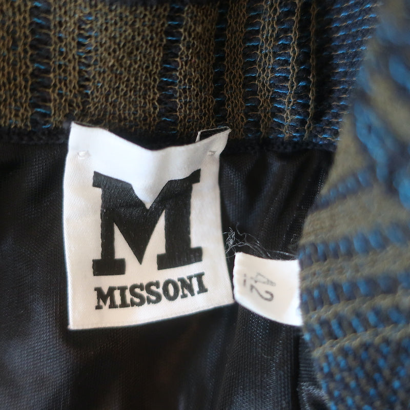 M Missoni Asymmetric Midi Skirt Navy/Green Cotton-Blend Plaid Size 42