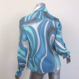 Emilio Pucci Marmo Print Shirt Blue Cotton Voile Size US 8 Long Sleeve Top