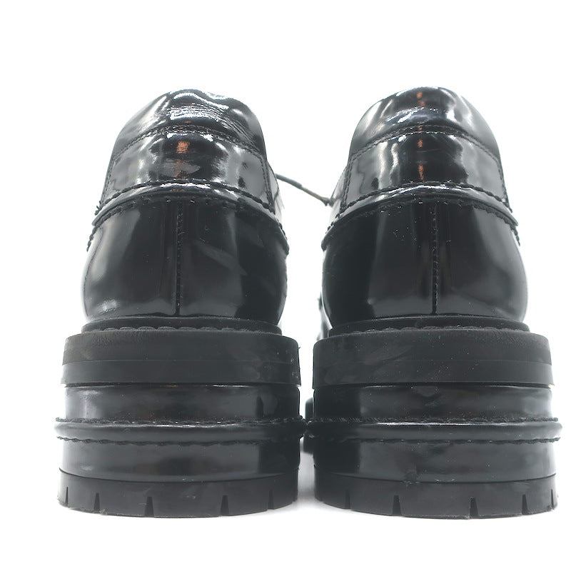 Christian Dior Stacked Heel Lace-Up Derby Shoes Black Patent Leather Size 38.5