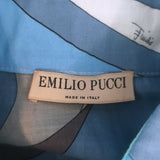 Emilio Pucci Marmo Print Shirt Blue Cotton Voile Size US 8 Long Sleeve Top