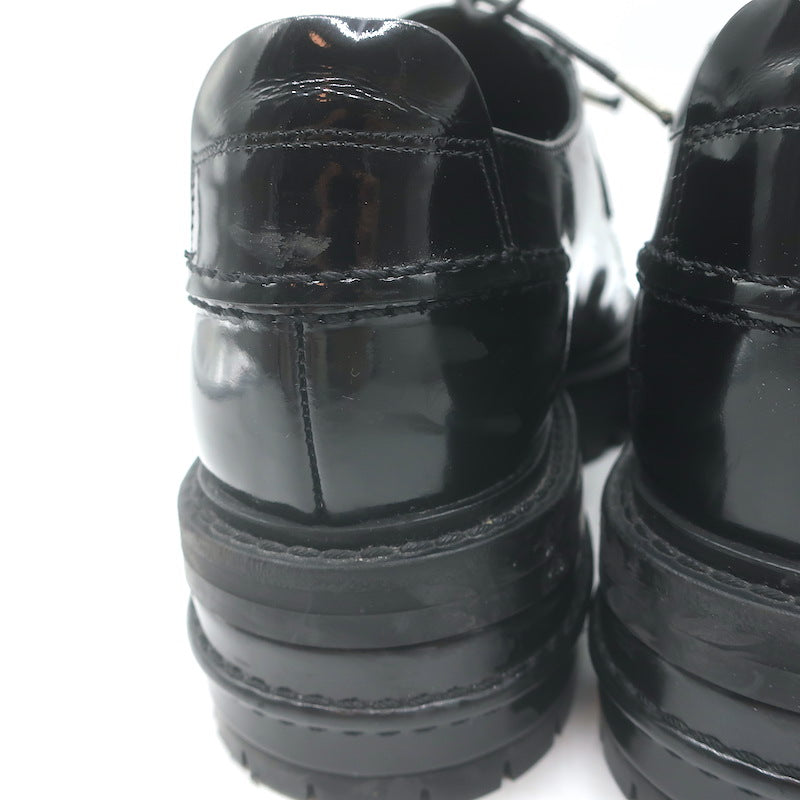 Christian Dior Stacked Heel Lace-Up Derby Shoes Black Patent Leather Size 38.5