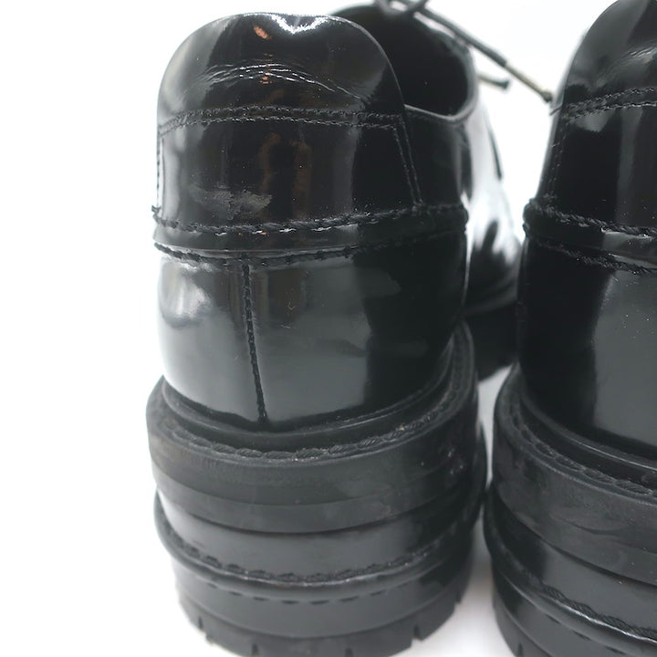 Christian Dior Stacked Heel Lace-Up Derby Shoes Black Patent Leather Size 38.5