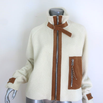 G. Label by goop Bettencourt Fleece Combo Bomber Jacket Ivory Size Small