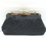 Gucci Crystal-Embellished Bamboo Strap Mini Evening Bag Black Beaded Satin