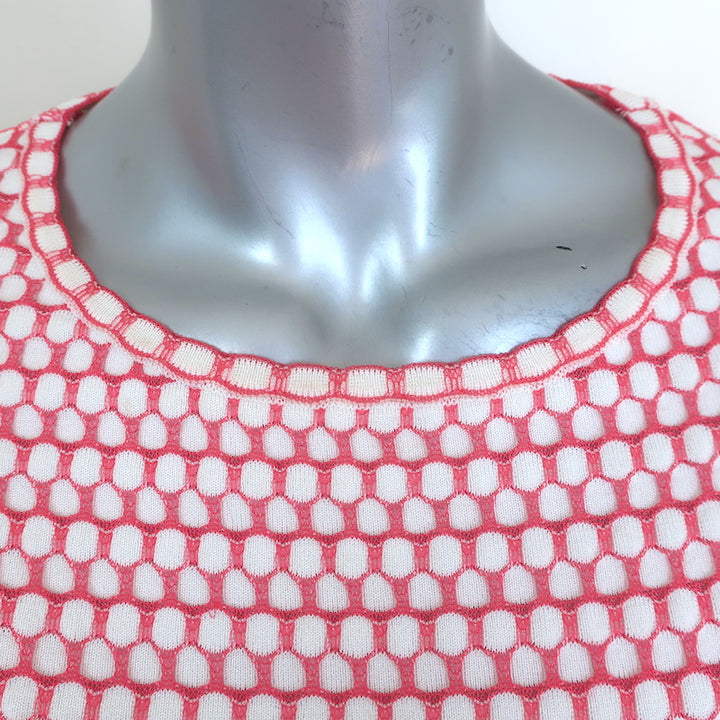 Chanel Cap Sleeve Flounce Dress Pink/White Honeycomb Knit Size 40