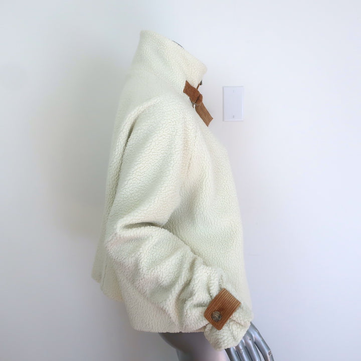 G. Label by goop Bettencourt Fleece Combo Bomber Jacket Ivory Size Small