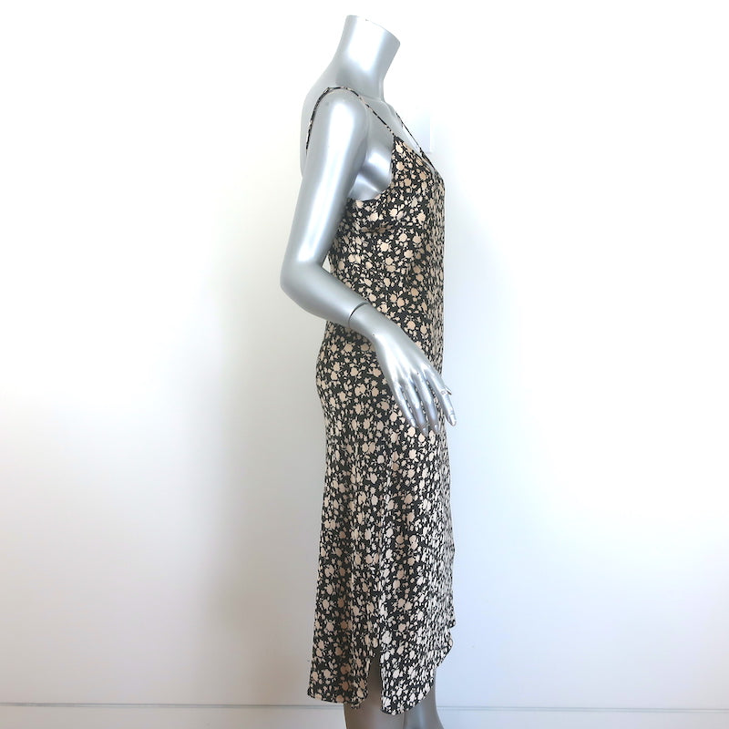 Nili Lotan Short Cami Dress Espresso Floral Print Silk Satin Size Large