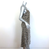 Nili Lotan Short Cami Dress Espresso Floral Print Silk Satin Size Large