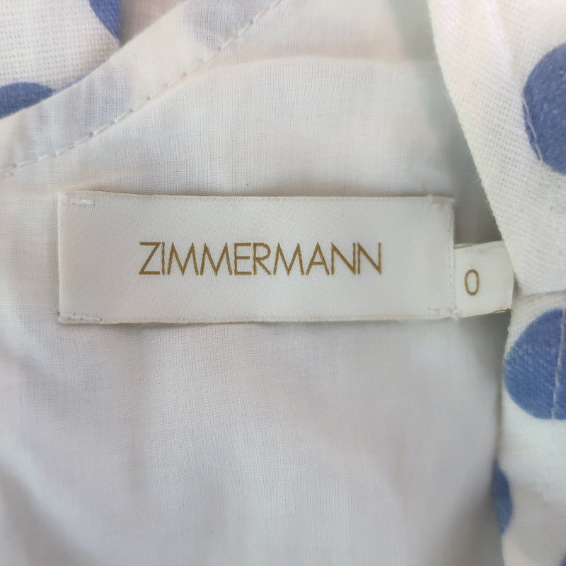 Zimmermann Super Eight Safari Polka Dot Mini Dress White/Blue Linen Size 0