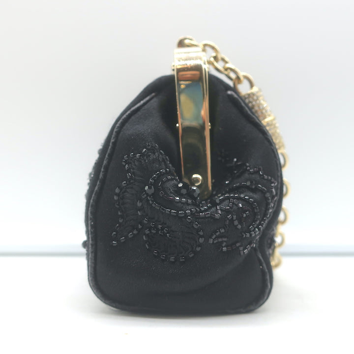Gucci Crystal-Embellished Bamboo Strap Mini Evening Bag Black Beaded Satin
