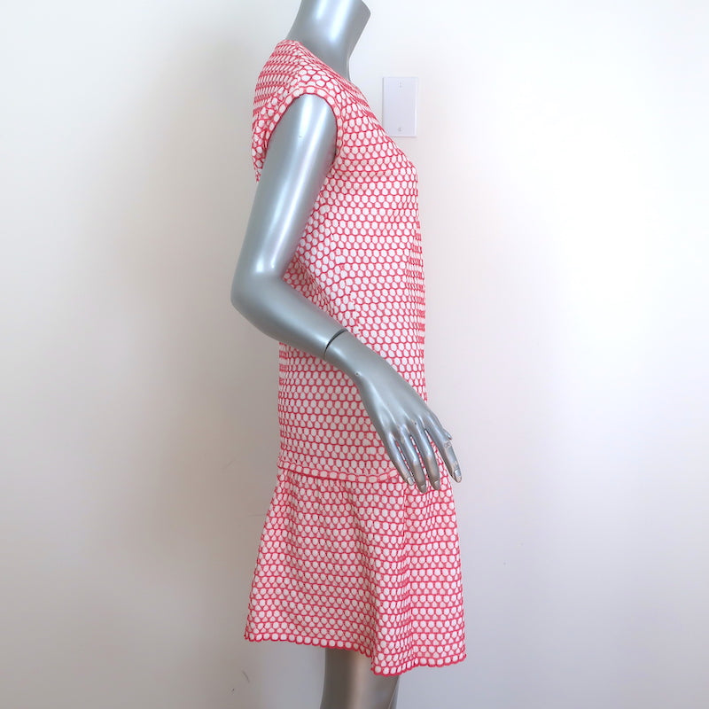 Chanel Cap Sleeve Flounce Dress Pink/White Honeycomb Knit Size 40