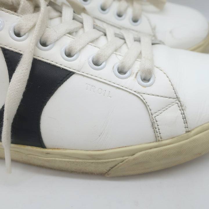 Celine Triomphe TR01L Low Top Sneakers White &amp; Black Leather Size 37