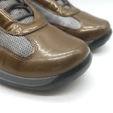 Prada America's Cup Sneakers Brown Patent Leather & Gray Mesh Size 39.5