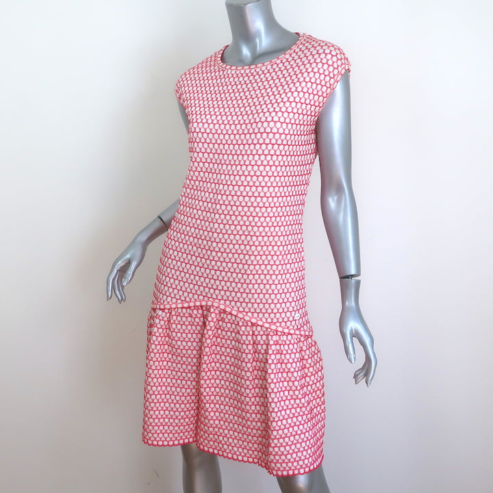 Chanel Cap Sleeve Flounce Dress Pink/White Honeycomb Knit Size 40