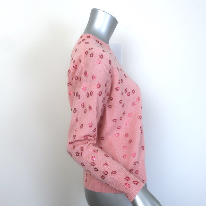 27 Miles Malibu Rosemarie Lips Print Cashmere Sweater Pink Size Extra Small NEW
