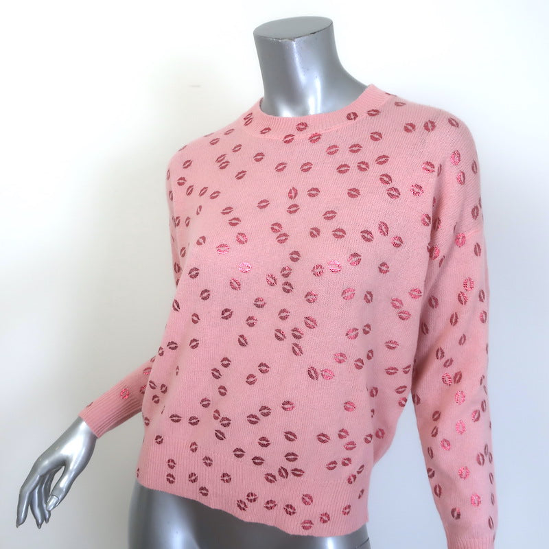 27 Miles Malibu Rosemarie Lips Print Cashmere Sweater Pink Size Extra Small NEW